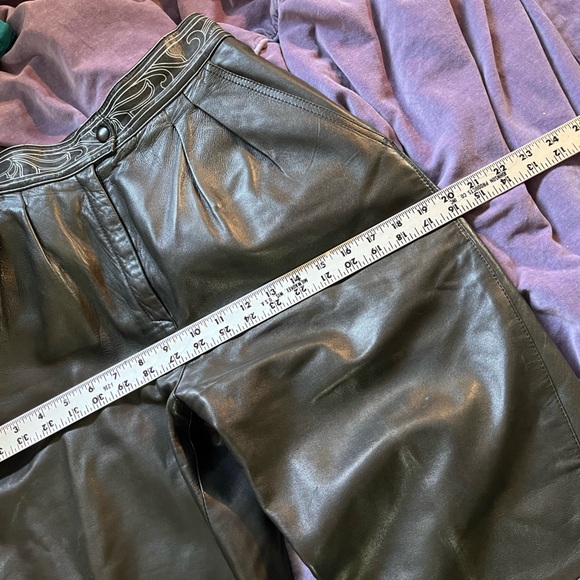 LEONARD STUDIO Paris Black Leather Pants w Design at Waist Sz S - Picture 6 of 6